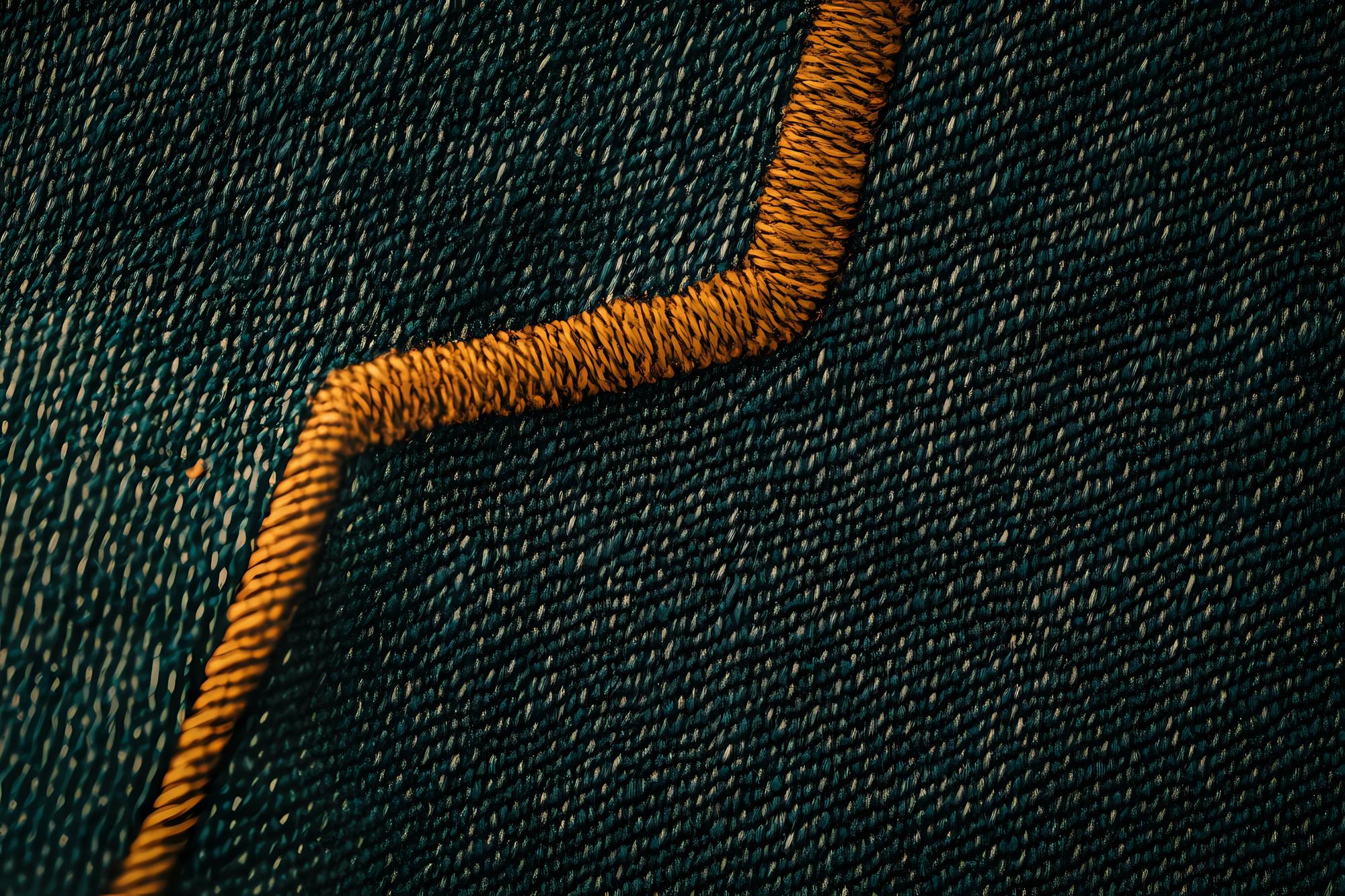Close-up of technical embroidery on dark fabric